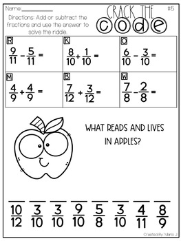 Crack the Code Adding & Subtracting Fractions l FALL Themed by ...