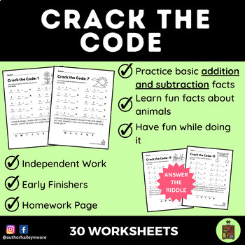 Crack the Code Math Animal Edition Addition and Subtraction