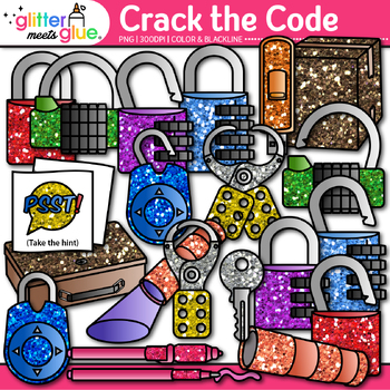 Preview of Crack the Code Clipart: Classroom Escape Game Clip Art Transparent PNG B&W