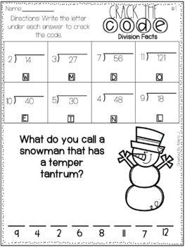 Crack the Code Division Facts 2-12 Winter Themed by CreatedbyMarloJ