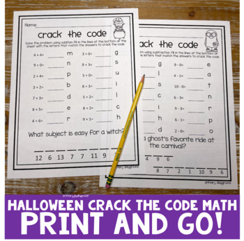 Crack the Code Math Halloween Edition No Prep Addition and Subtraction