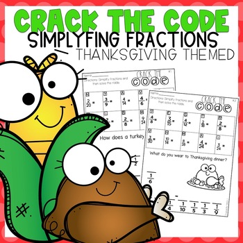 Preview of Crack the Code Simplifying Fractions l Thanksgiving Themed