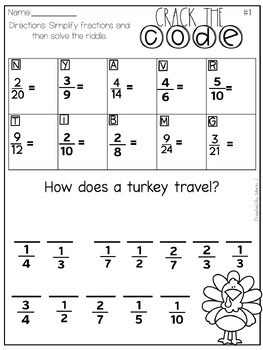 Crack the Code Simplifying Fractions l Thanksgiving Themed by ...