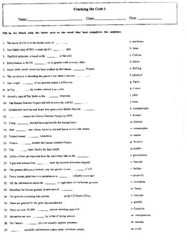 cracking the code of life movie worksheet answers