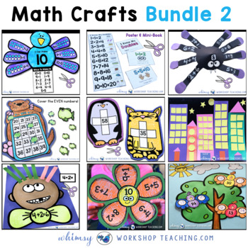 Preview of Crafty Math Bundle 2: 9 Simple 1st Grade Crafts Projects Centers Worksheets