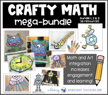 Preview of Crafty Math MEGA Bundle of 28 Simple First Grade Math Crafts and Centers