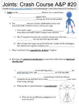 Preview of Crash Course Anatomy & Physiology #20 (Joints) worksheet