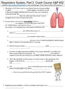 Preview of Crash Course Anatomy & Physiology #32 (Respiratory System, Part 2) worksheet