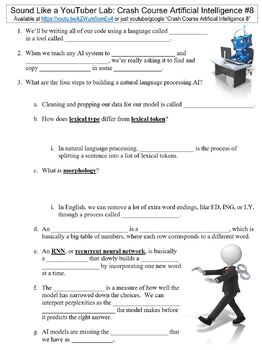 Preview of Crash Course Artificial Intelligence #8 (Sound Like a YouTuber Lab) worksheet
