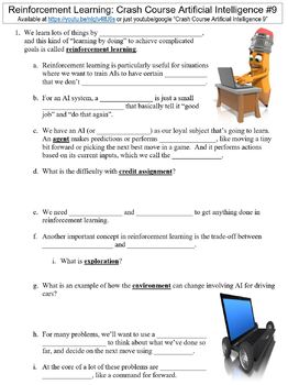 Preview of Crash Course Artificial Intelligence #9 (Reinforcement Learning) worksheet