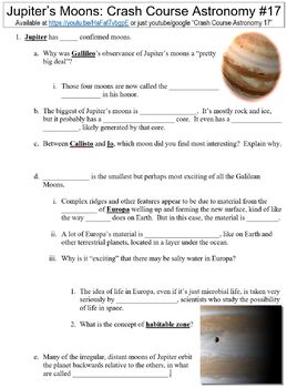 Preview of Crash Course Astronomy #17 (Jupiter's Moons) worksheet