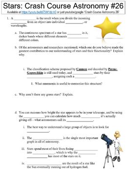 Preview of Crash Course Astronomy #26 (Stars) worksheet
