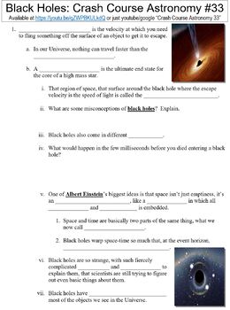 Preview of Crash Course Astronomy #33 (Black Holes) worksheet