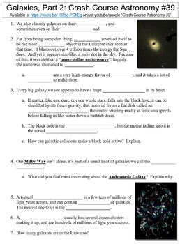 Preview of Crash Course Astronomy #39 (Galaxies, Part 2) worksheet