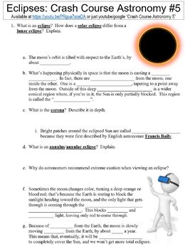 Preview of Crash Course Astronomy #5 (Eclipses) worksheet