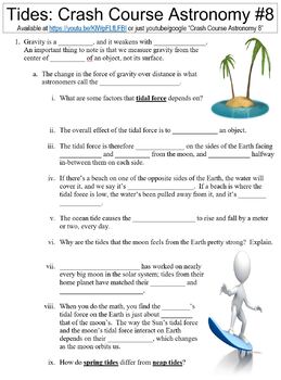 Preview of Crash Course Astronomy #8 (Tides) worksheet