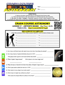 Preview of Crash Course Astronomy #17 -  JUPITERS MOONS (space / video worksheet / Sub)