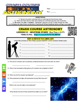 Preview of Crash Course - Astronomy Lesson #32 NEUTRON STARS (science worksheet / key)