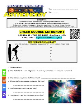Preview of Crash Course - Astronomy Lesson #42 THE BIG BANG (science / distance learning)