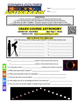 Preview of Crash Course Astronomy #5 - ECLIPSES (science distance learn / no prep / Sub)