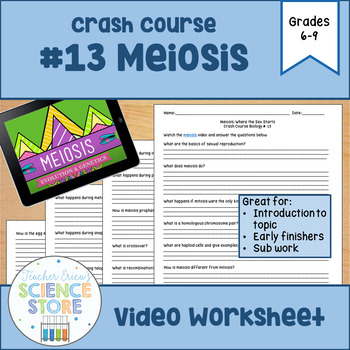 Preview of Crash Course- Biology: #13 Meiosis Video Worksheet
