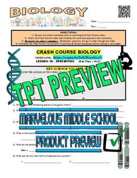 Preview of Crash Course Biology #15 - SPECIATION (science distance learning / free video)