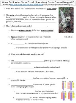 Preview of Crash Course Biology #15 (Where Do Species Come From? Speciation) worksheet