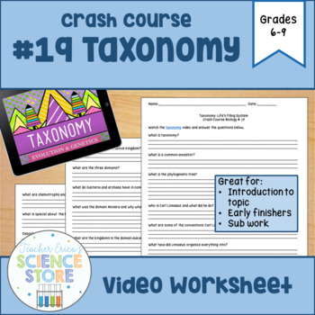 Preview of Crash Course- Biology: #19 Taxonomy Video Worksheet