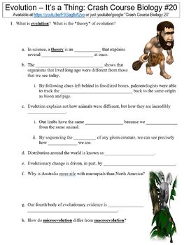 Preview of Crash Course Biology #20 (Evolution: It's a Thing) worksheet