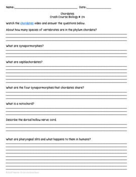 Crash Course- Biology: #24 Chordates Video Worksheet | TPT