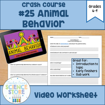 Crash Course- Biology: #25 Animal Behavior Video Worksheet | TPT