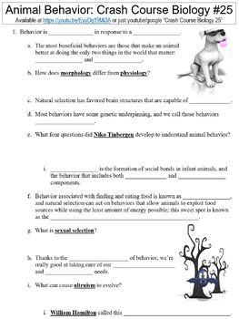 Crash Course Biology #25 (Animal Behavior) worksheet by Danis Marandis
