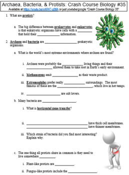 Preview of Crash Course Biology #35 (Old & Odd: Archaea, Bacteria, & Protists) worksheet
