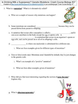 Preview of Crash Course Biology #37 (Genetic Mutations) worksheet
