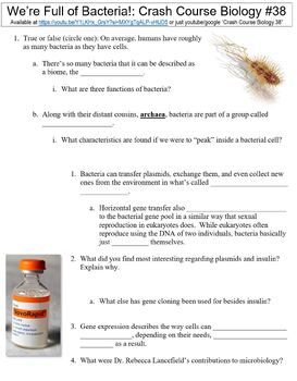 Preview of Crash Course Biology #38 (We're Full of Bacteria!) worksheet
