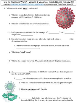 Preview of Crash Course Biology #39 (How Do Vaccines Work? - Viruses & Vaccines) worksheet