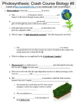 Preview of Crash Course Biology #8 (Photosynthesis) worksheet