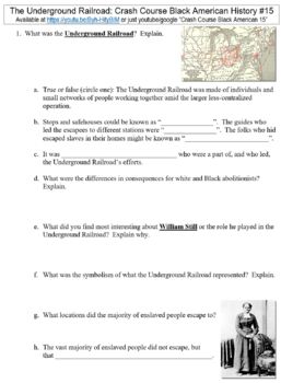 Preview of Crash Course Black American History #15 (The Underground Railroad) worksheet