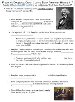 Preview of Crash Course Black American History #17 (Frederick Douglass) worksheet