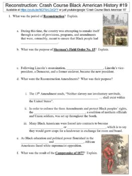 Preview of Crash Course Black American History #19 (Reconstruction) worksheet