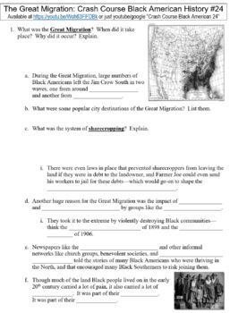 Preview of Crash Course Black American History #24 (The Great Migration) worksheet