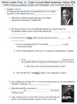 Preview of Crash Course Black American History #36 (Martin Luther King Jr.) worksheet
