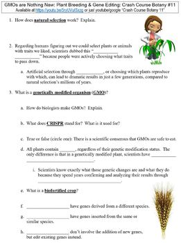 Preview of Crash Course Botany #11 (GMOs: Plant Breeding & Gene Editing) worksheet