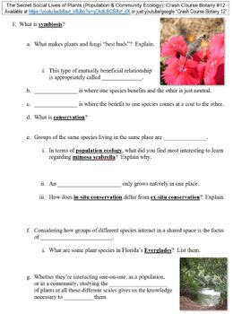 Preview of Crash Course Botany #12 (Population & Community Ecology) worksheet