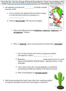 Preview of Crash Course Botany #13 (Plants & Ecosystems) worksheet