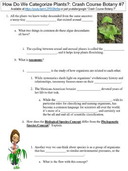 Preview of Crash Course Botany #7 (How Do We Categorize Plants?) worksheet