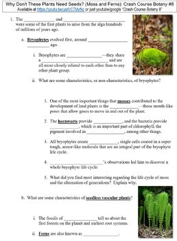 Preview of Crash Course Botany #8 (Moss and Ferns) worksheet
