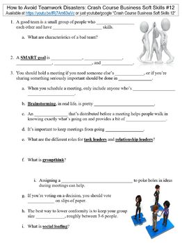 Preview of Crash Course Business Soft Skills #12 (How to Avoid Teamwork Disaster) worksheet
