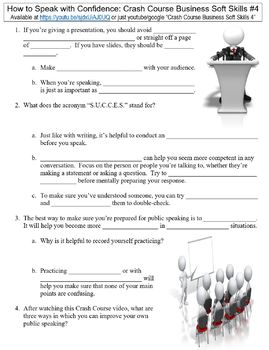 Preview of Crash Course Business Soft Skills #4 (How to Speak with Confidence) worksheet
