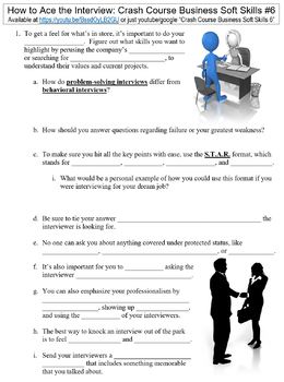 Preview of Crash Course Business Soft Skills #6 (How to Ace the Interview) worksheet